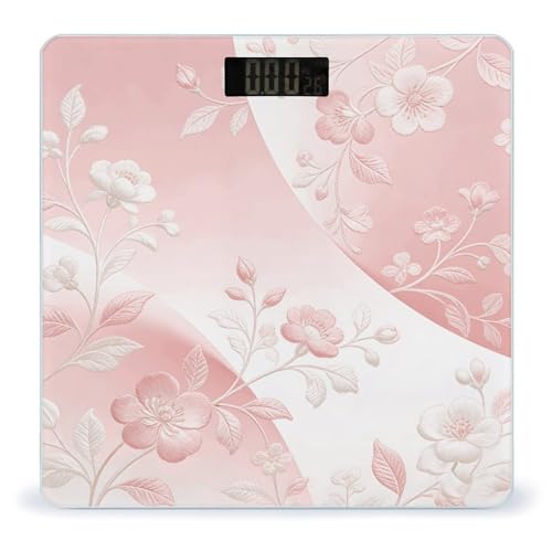Báscula digital rosa y blanca para cuerpo, con pantalla LCD grande miniatura 1