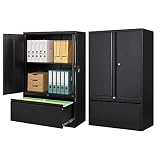 STANI Lateral File Cabinet, Metal Cabinet with Adjustable Shelf and Drawer, Lockable Lateral Filing