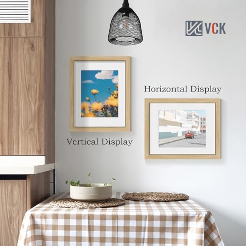 Image of VCK 11x14 Picture Frame 5 Pack, Oak Wood, 8x10 Mat, Glass, for Print