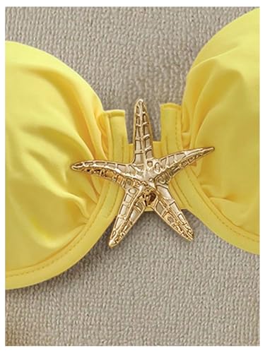 OYOANGLE Women's Bikini Set Starfish Ruched High Cut Thong Solid 2 Piece Beachwear3