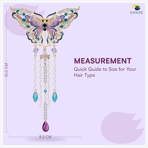 Image of Sanas (1Pcs) Butterfly Clips For Hair Accessories For Woman Stylish Crystal Drop Design Butterfly Hair Accessories For Women Wedding Hair Clips For Women Stylish Dangling Pearl Clip (1Pcs)(Multicolor)