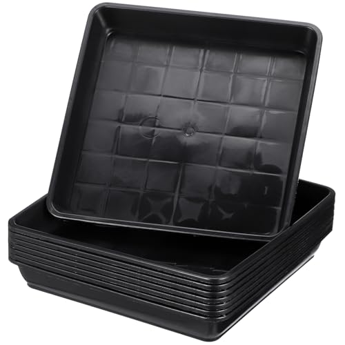 POPETPOP Bandejas Cuadradas para Macetas 8 Piezas Porta Macetas para Jardinería Interior y Exterior Base de Plástico PP 12x12 Cm Negro Especial para Bonsáis y Plantas Resistente a Climas Extremos