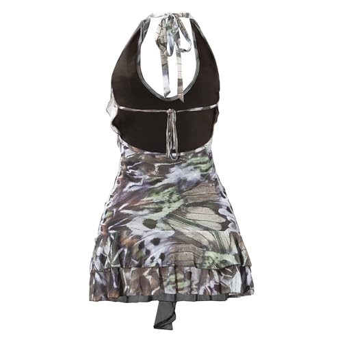 Women Sexy Halter Neck Backless Mini Dress Floral Ruffle Bodycon Short Party Mesh Dress Club Outfits4