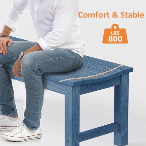 Image of Outdoor Bench Set of 2, 2-Person Patio Backless Benches, HIPS Weatherproof Garden Bench that Never Rot and Fade, Suit for Backyard, Church, Patio, Deck and Entryway (Blue)