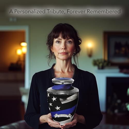 Image of Blue Line Flag Cremation Urns for Human Ashes Adult Man & Urns for Ashes
