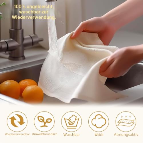 8 Stück Passiertuch 50×50 cm – Waschbares Käsetuch, Feines Mulltuch Zum Filtern von Saft, Käse, Tee, Nussmilch, Suppe, Joghurt & Tofu – Wiederverwendbares Abseihtuch für Küche & Haushalt