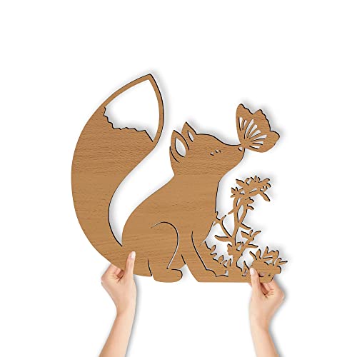 Namofactur Wandlampe Fuchs I Nachtlicht Schlummerlicht Kinderzimmer Kinder Mädchen Junge I MDF Holz Batteriebetrieb