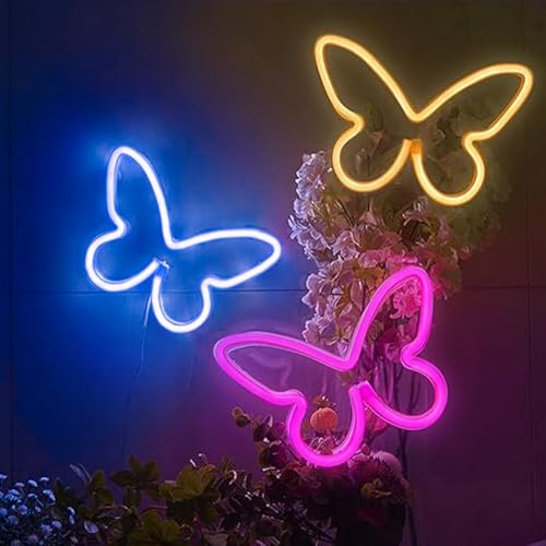 Image of 3PCS LED Neon Light Sign Butterfly Neon Signs Home Night Lights for Kids' Bedroom Decorative lamps Wall Art Romantic Christmas Birthday Gift