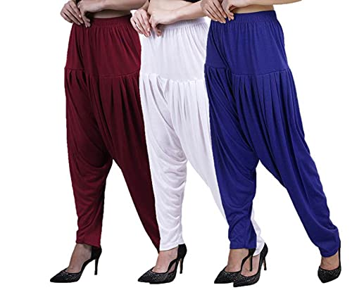Image of CASUALS Women's Regular Fit Viscose Drawstring Patiala Harem Pants Combo Pack 3