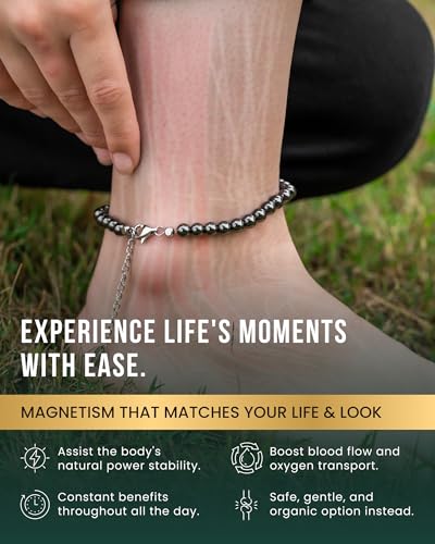 Image of MagnetRX Hematite Magnetic Anklet Ultra Strength Hematite Stones Elegant Black Beaded Anklets for Women and Men (6mm Round Beads)