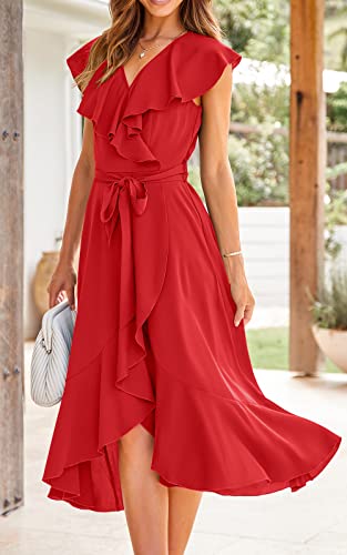 Image of RETTYGARDEN Women's 2026 Summer Cross Midi Dress Casual Boho Deep V Neck Short Sleeve Ruffle Hem Split Beach Long Dresses