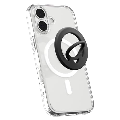 Image of Spigen Dual Pop Magsafe Ring Holder, Double Sided Magnet with Finger Loop Grip Compatible with iPhone 17 /16 /15 /14 /13 /12 Models, Pixel 10 Series [Soft Silicone Texture] [Strong Magnet] - Black