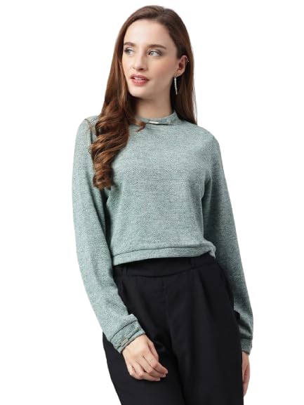 latin quarters Women Green Solid Full Sleeves Casual Crop Sweater-picture-41