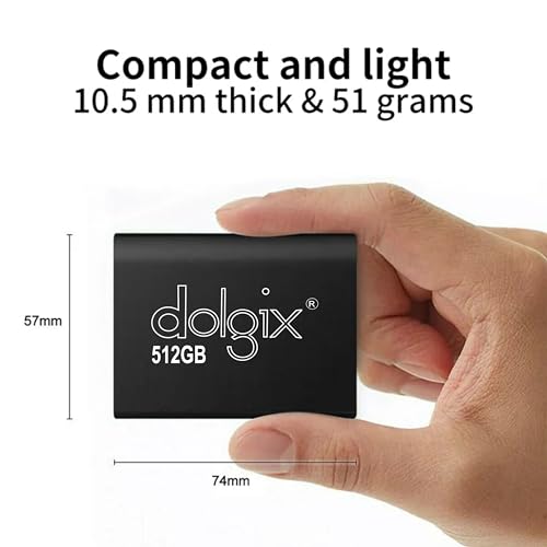 Image of Dolgix 512GB SSD Gen-2 Mini Portable External SSD Ultra High Speed, USB-Type-C 3.2 & for Windows, MAC, Smart Phone, 3 Years Warranty, Made in India