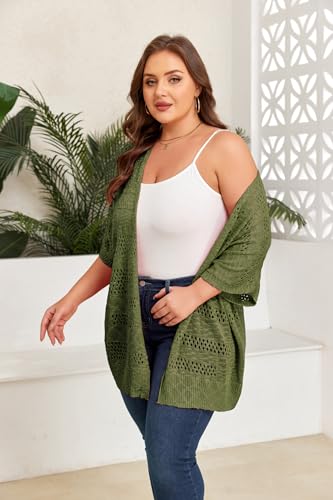 Image of ForHailey Women's Plus Size Crochet Cardigan Kimonos Boho Short Sleeve Oversized Summer Open Front Knitted Sweater