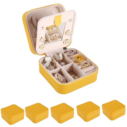Image of KElofoN Travel jewelry case Travel jewelry box Travel Jewelry Organizer Small Jewelry Organizer Box for Girls Women with Mirror (Yellow-5)