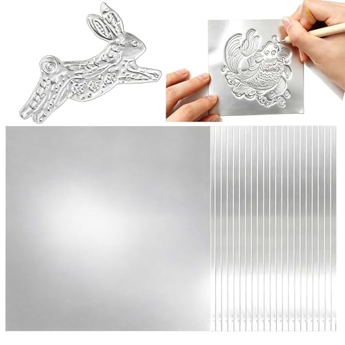 100 Sheets Metal Embossing Foil Sheets for Crafts - 6x6 inch Heavy Duty Embossed Aluminum DIY Crafting Silver foil for Engraving Embossing Painting Mounting and Art Crafts 0.07mm/2.76mil Thickness