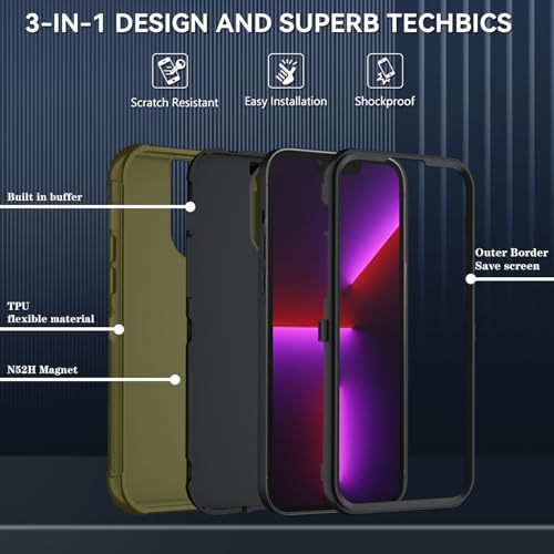 Image of SunStory Compatible with iPhone 13 Pro Max Case with HD Screen Protector, 3-Layer Heavy Duty Full-Body Cover,3 in 1 Hybrid Protective Case for iPhone 13 Pro Max 6.7 inch, ArmyGreen