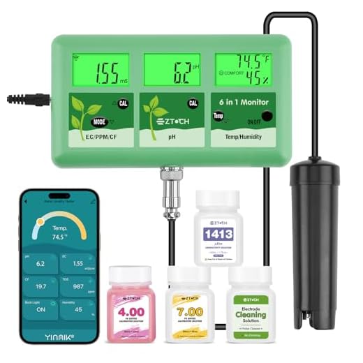 EZTOCH pH EC Continuous Monitor for Hydroponic, 6 in 1 WiFi EC PPM CF pH Meter, Digital pH TDS Temp Humidity Conductivity Monitor for DWC Hydroponic System, Aeroponic Gardening, Aquaponic