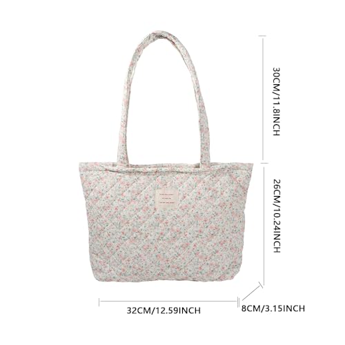 Image of Floral Quilted Cotton Shoulder Bag for Women Daily Use Medium Size Handbag Large Capacity Thickened Design Tote