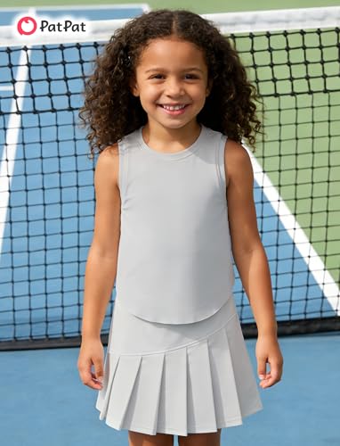Image of PATPAT Girls Tennis Skirt Sets Moisture Wicking Tank Tops and Pleated Skirts 2 Piece Outfits Activewear Sets 5-12 Years