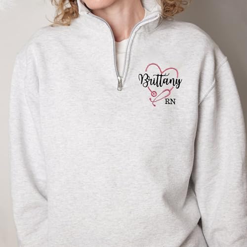 NANI Personalized Nurse Quater Zip Embroidered Sweatshirt, Custom RN CNA ICU MSN, Graduation For Nurse3