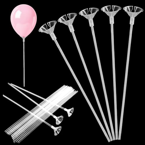 Image of 30 Pcs Balloon Sticks, Balloon Sticks with Bases Balloon Holder Sticks Weights for Tying Balloon Birthday Parties, Graduation, Holiday, Wedding, Anniversary Decoration