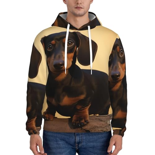Men's Fleece Pullover Hoodie Long Sleeve Hooded A cute dachshund Sweatshirt Casual Shirts With Pockets Small Black2