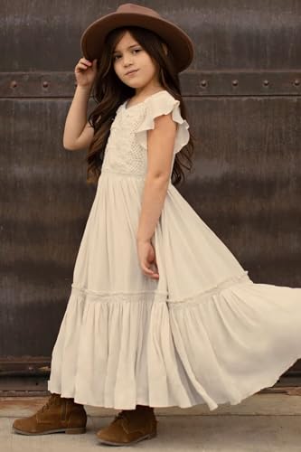 Flower Girl Dress Boho Lace Panel Ruffle Sleeve Wedding Bridesmaid Dresses Long Chiffon Princess Birthday Party Gown3