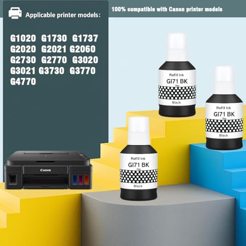 Image of KOSH GI-71 Refill Ink Compatible for Canon G1020,G2020,G2021,G2060,G3020,G3021,G3060 Printers (3, Black Pack of 3)