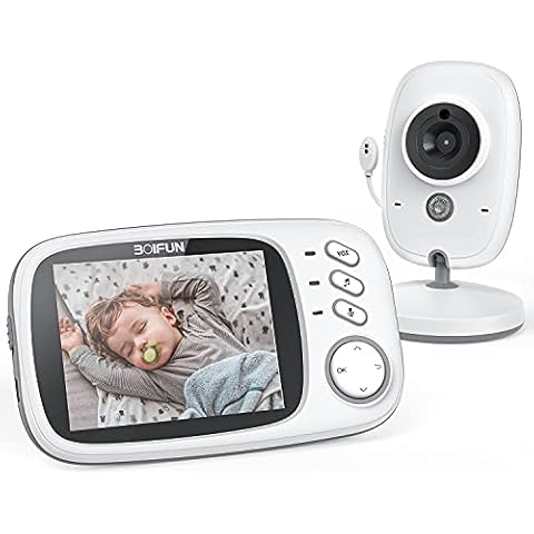 BOIFUN Babyphone mit Kamera, Babyfon, Video Überwachung mit 3.2" Digital LCD Bildschirm Wireless, VOX, Nachtsicht Baby, Wecker, Temperaturüberwachung, Gegensprechfunktion, Wiederaufladbar Cover