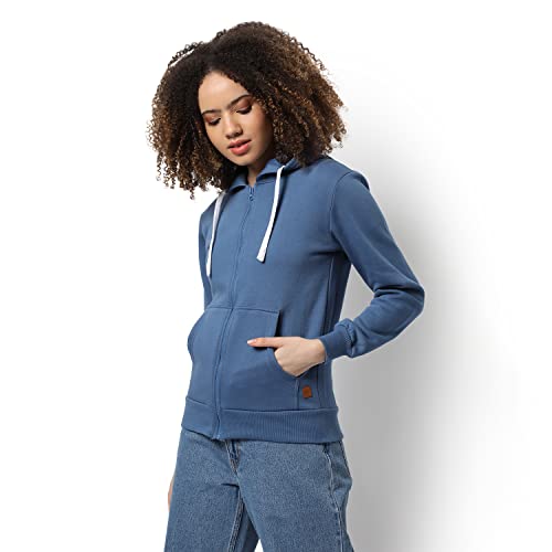 Image of Campus Sutra Women cotton Premium Zipper Hoodie-Grey