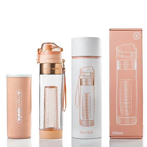 MAMI WATA Fruit Infuser Water Bottle – Create Naturally Flavoured Fruit Infused Water – Unique stylish design, Beautiful Gift Box, Insulated sleeve, Free recipes eBook - 24oz