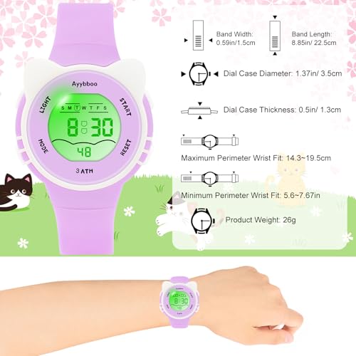 Image of Kids Digital Analog Watches for Girls Boys, 7 Color Lights Waterproof Cute Wristwatches for Kids with Alarm Stopwatch, Great Present for Girls Boys Ages 5-13