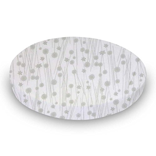 SheetWorld Baby Fitted Round Crib Sheet, 100% Cotton Woven Sheet, Unisex Boy Girl, 42 x 42 inches, Grey Floral Stems, Made in USA