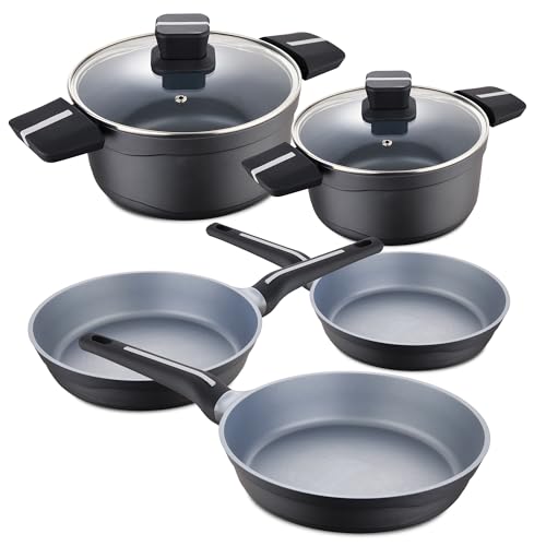 San Ignacio Bistro Grey - Juego Batería Cocina de 7 Piezas - Cacerolas de 20 y 24cm Con Tapa -...