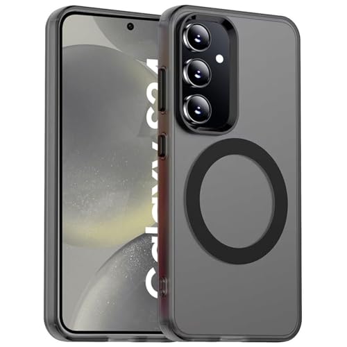 Image of Elzzi Translucent Back Cover for Samsung S24 fe Case, Shockproof Matte Phone Cover with Magnetic, MagSafe Compatible Protective Case for Men & Women (Black)