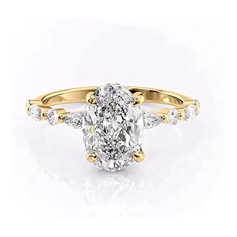 2 Carat Oval Cut Hidden Halo Engagement Moissanite Ring, D Color VVS1 Clarity,10K / 14K / 18K Gold Art Deco Style Antique Halo Wedding Ring for Women, Classic Promise Bridal Anniversary Gift for Her Cover