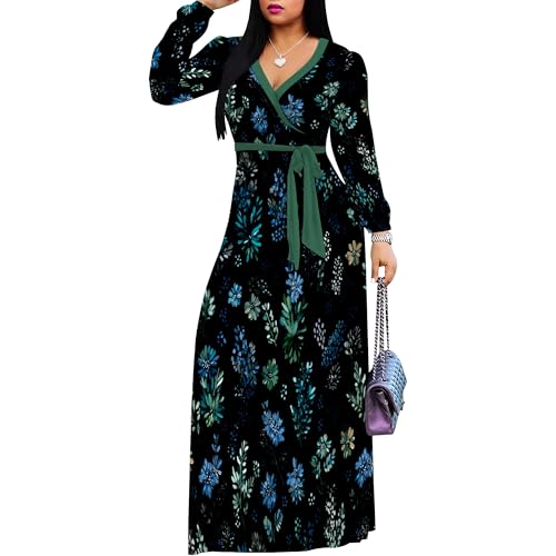 Image of PinkPatty Women's Long Sleeve Maxi Dress Plus Size Trendy Wedding Guest Wrap Dress with Pockets&Belt