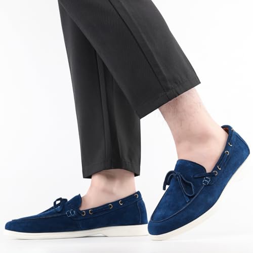 Image of Meijiana Men's Genuine Leather Loafers Slip-On Moccasins Suede Dress Shoes, Lightweight and Breathable with Rubber Sole Stylish Mens Loafers