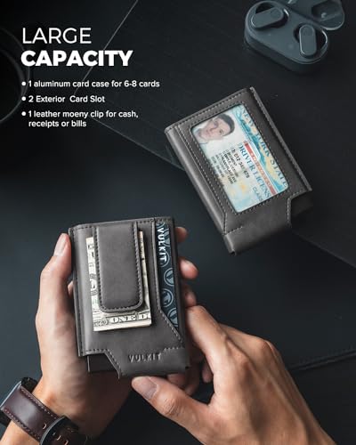 VULKIT Mens Wallet Card Holder Pop Up Card Wallet Slim Leather RFID Blocking Minimalist Wallet With Money Clip4