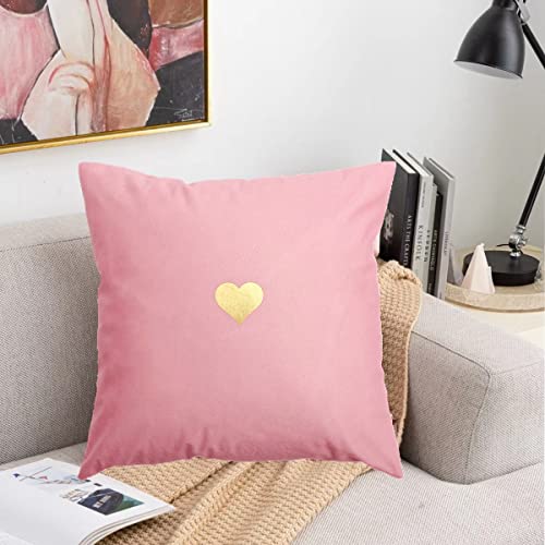 Boomsea Pink Hearts Throw Pillow Covers Soft Decorative Gold Stamping Sweet Princess Square Cushion Case For Baby Girls Teen Girls Women Bed Couch 18 X 18 Set Of 4 Sofa Rome Decor Set Of 4 #TOP5