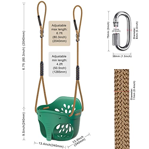 Dolibest Toddler Swing Set Accessories High Back Full Bucket Swing Seats W/Adjustable Rope And 4 Locking Carabiners, Cute Elephant Shape Design 600Lb Capacity (2 Pack) #TOP6