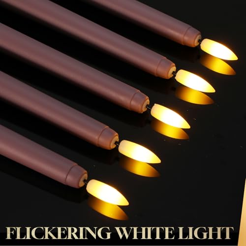 Image of Macarrie 24 Packs Flameless Taper Candles Battery Operated Fake 11 Inch Long Candlelight LED Flameless Candlesticks Flickering Tapered for Summer Fall Wedding(Light Purple)