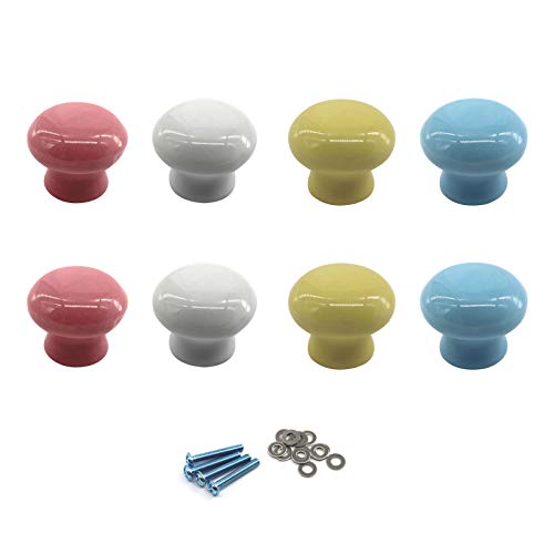 Zerniple Round Ceramic Handle Pull Door knobs Cabinet Handles for Children's Room (8 Pieces), Mix Color