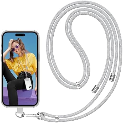 SS Phone Lanyard, Adjustable Detachable Neck Strap with Phone Patch Suitable for Any Cell Phone Smartphones - Grey