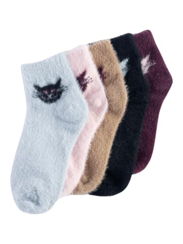 Texlon Kids Faux Fur Nylon Microfibre Woolen Winter Ankle Socks – Warm, Soft, Cozy, Plush Texture, Stretch Fit, Multicolor Design, Pack of 5 (3-5 Years) - Image 2 thumbnail