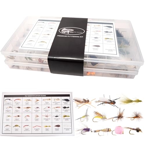 Premium Fly Fishing Kits – 64, 152 & 268 Count Fly Sets with Boxes – Essential Fly Fishing Accessories & Gear – Flies for Trout Bass Panfish & Freshwater – All-Water Fly Assortment (152)