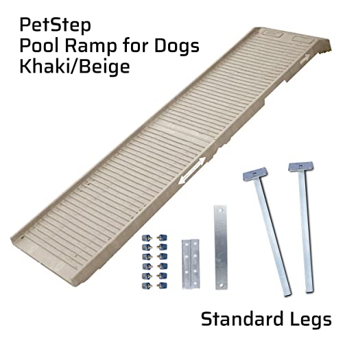 PetStep Dog Ramp for Pools - (Standard Legs, Khaki/Beige)- Small and Large Dog Pool Ramp for Above-Ground and In-Ground Pools