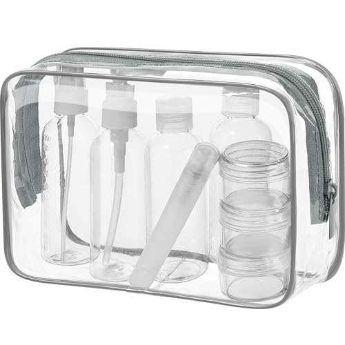 MOCOCITO Necesers Transparentes y 1 Bolsa de Vuelo para Líquidos (20x20 CM,1L), Bolsa de Cosméticos Impermeable para Hombre y Mujer